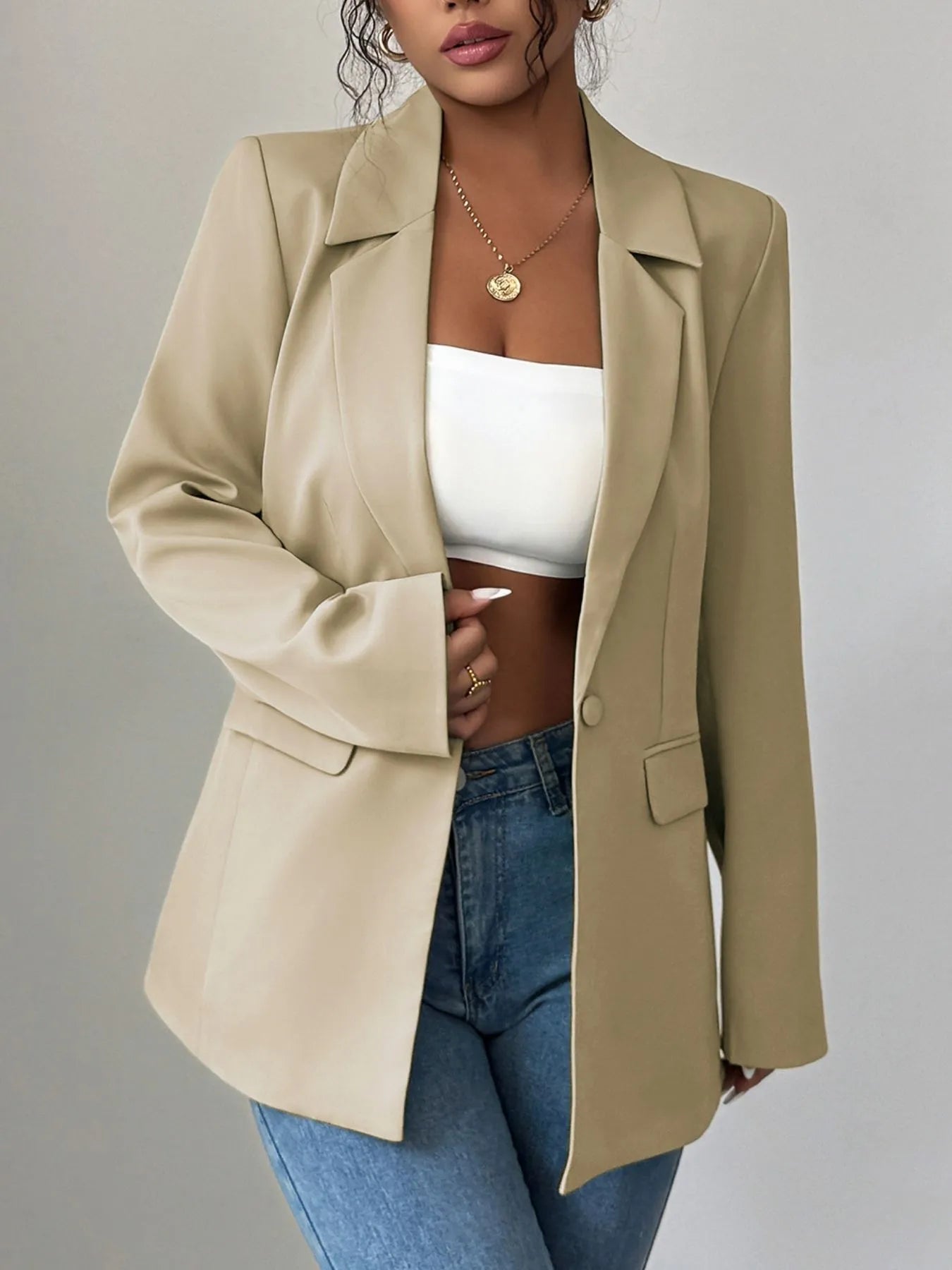 Jessica - Stilren Enknäppt Kavaj Med Slagkrage Delvis Fodrad