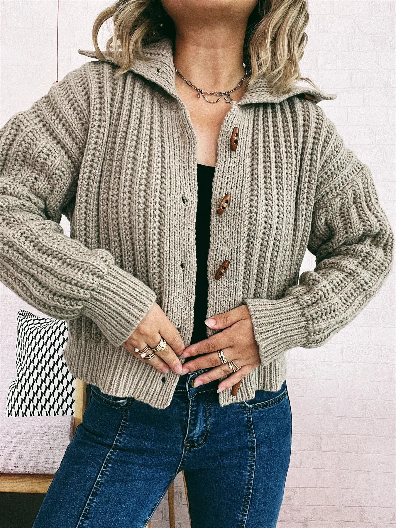 Kristin - Knäppbar långärmad cardigan i stretchig polyester