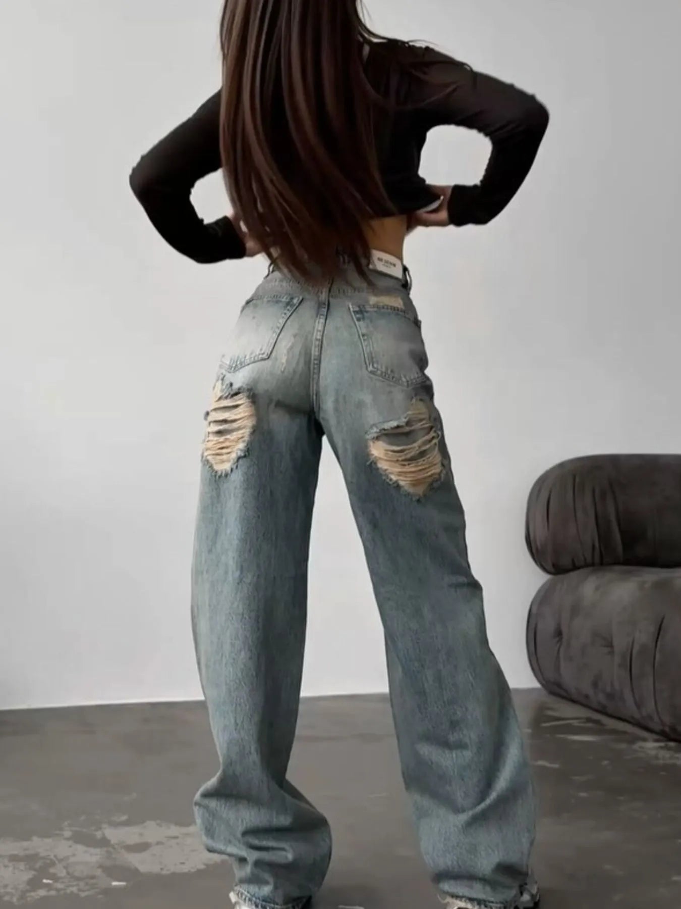 Louise - Slitna Högmidjade Jeans Med Vida Ben Och Fickor