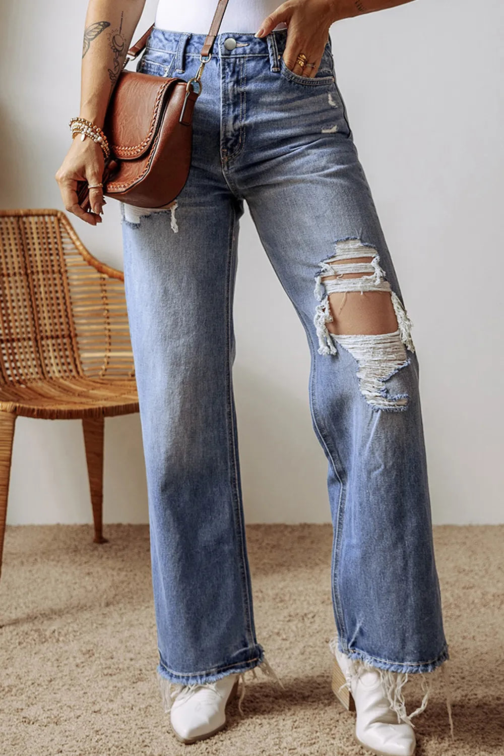 Linnea - Slitna raka jeans med fickor och passform komfort