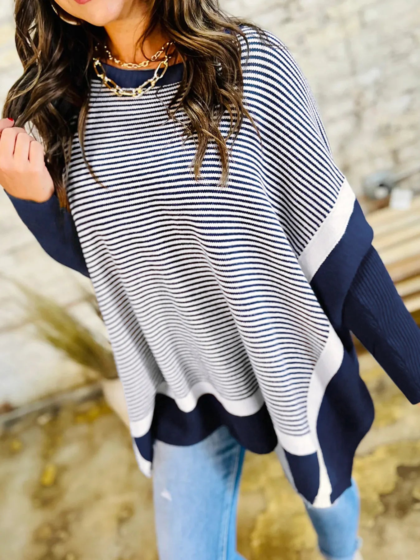 Nella randig dolman oversize tunika tröja stretchig bekväm