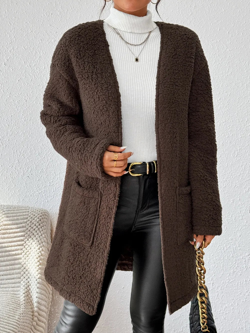 Annika - Öppen Framkappa Långärmad Vinterkappa Polyester Elastan