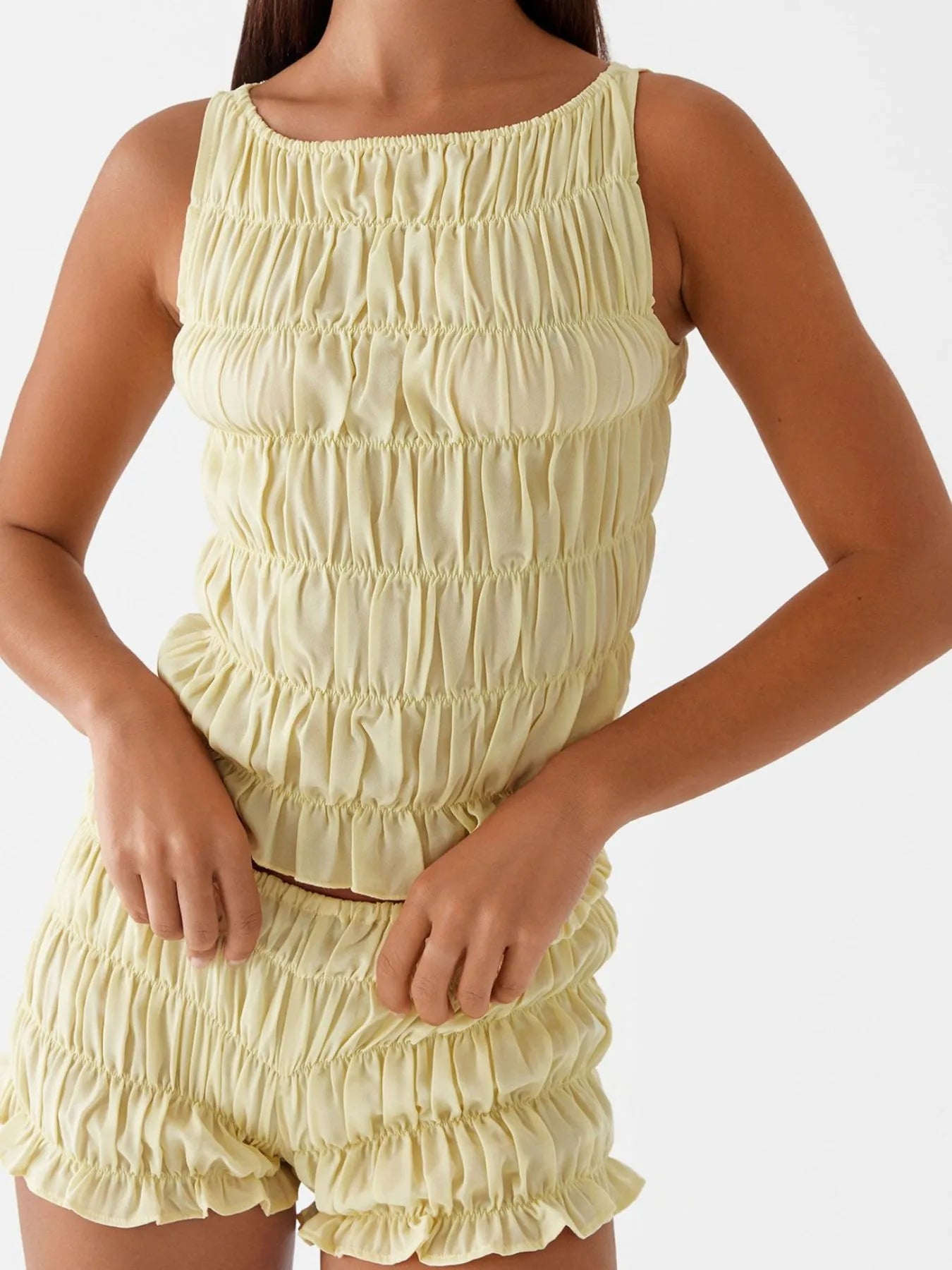 Klara Rynkad Textur Tanktopp Och Shorts Tvådelat Set
