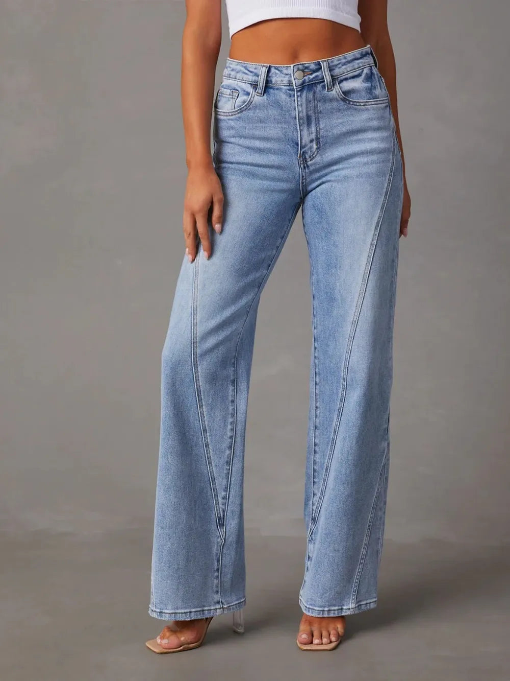 Malin - Hög midja raka jeans med fickor för vardagsbruk