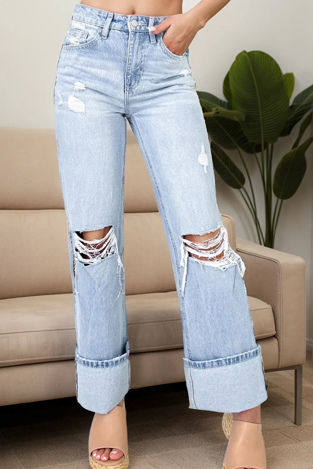 Natalie - Slitna högmidjade jeans med fickor och komfort