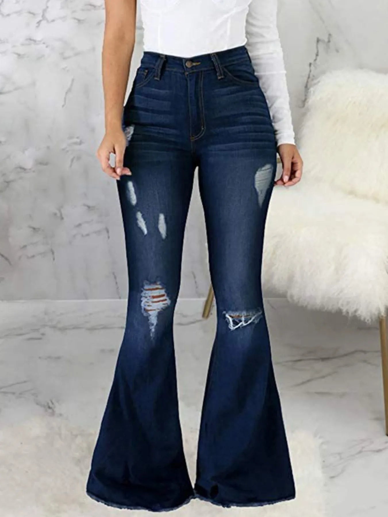 Sonja - Distresserade Stretchjeans Flare För Plusstorlek