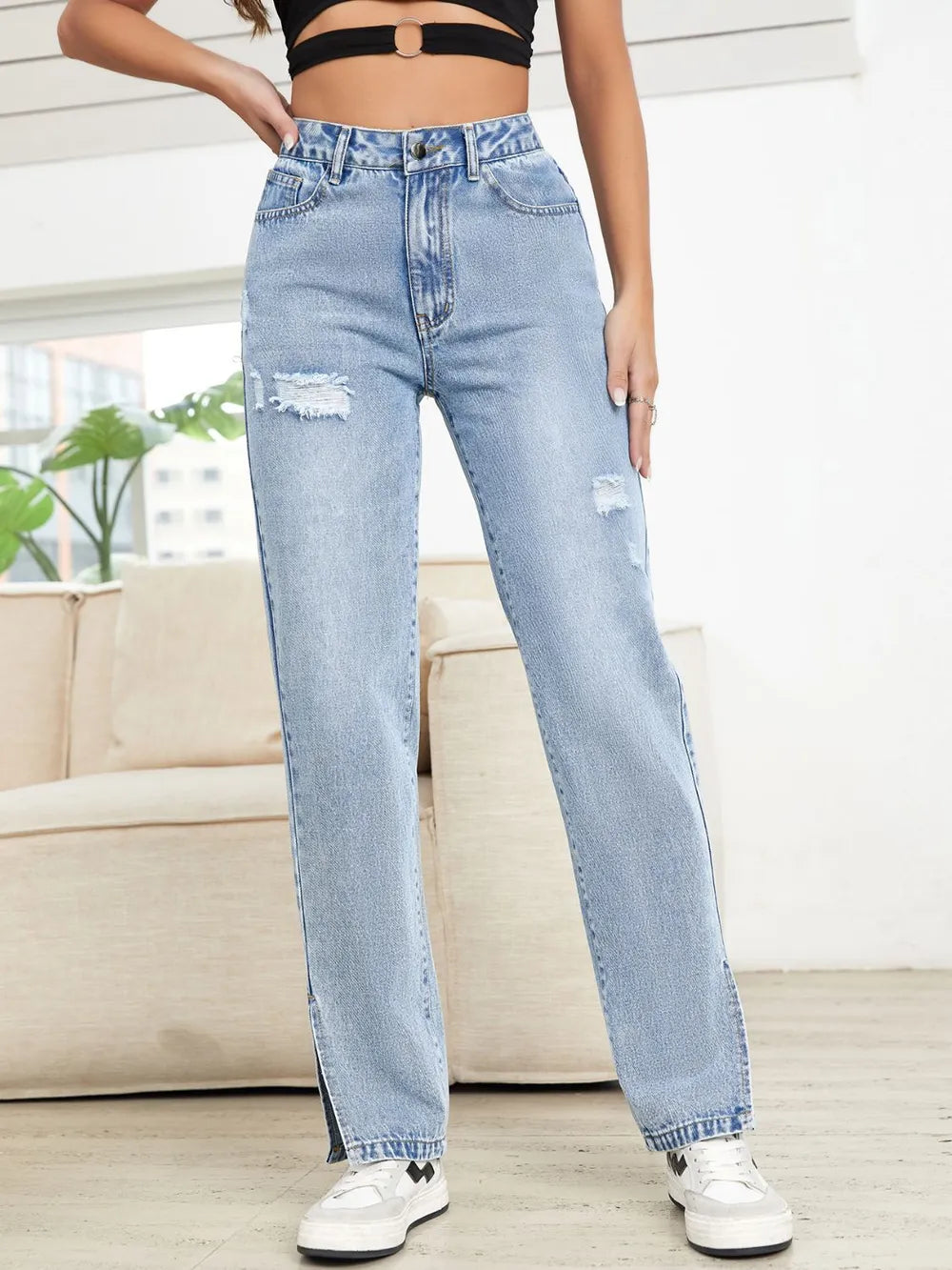 Andrea - Slitna Jeans med Raka Ben och Stretchig Passform